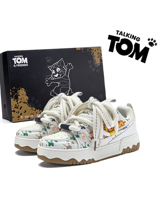 Talkingtom Shoes Uni  Autumn Winter New Plush Lined Casual Sneakers White Brown Size 45 - Image 1