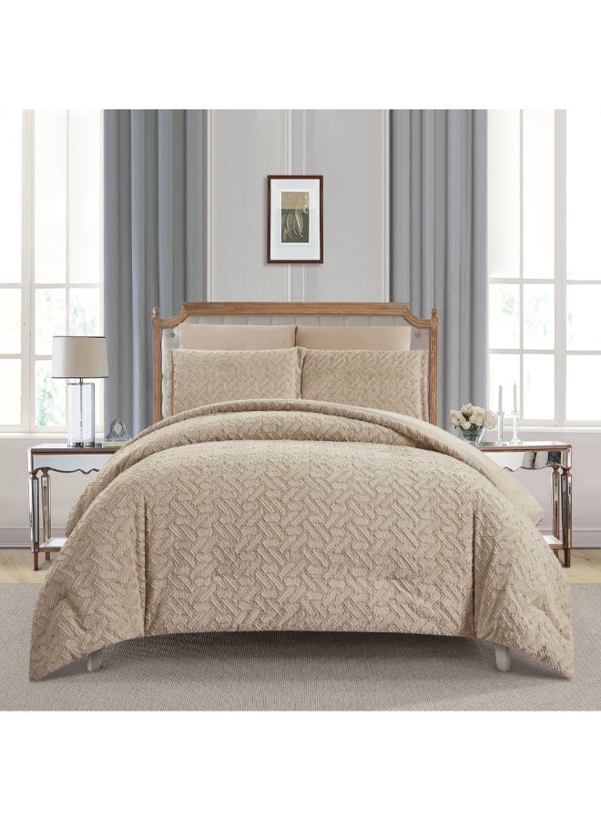 REVE 6-Piece Patterned Winter King Comforter Set Beige 35 x 250 x 230 cm FW075-3 BEIGE - Image 1