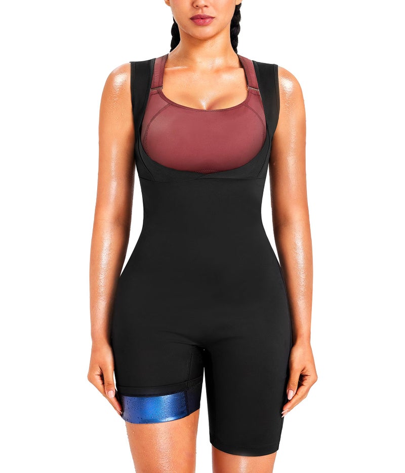 Junlan Sauna Suit for Women Full Body Sweat Jumpsuit Waist Trainers for Working Out(Black,2X-Large) - Image 2