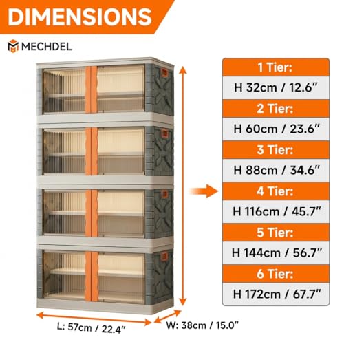 HAIXIN Collapsible Storage Bins, Clear Black Wardrobe Closet Organizer, Foldable Plastic Storage Container With Door, Crate For Book Storage (2Pcs-72L, Transparent - Orange), 57 x 38 x 34 Centimeters - Image 5