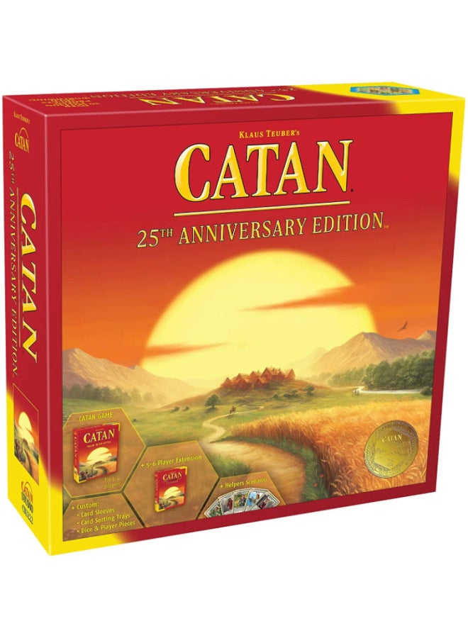 النسخة الإنجليزية من لعبة كاتان اللوحية، لعبة ترفيهية تعليمية، بطاقة لعبة، طبعة تذكارية بمناسبة الذكرى السنوية الخامسة والعشرين