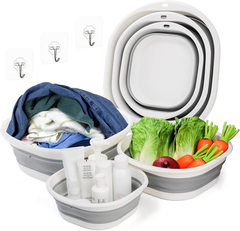 Goaste 3 Pack Collapsible Wash Basin, Portable Washing Basin, Foldable Dish Tub Square, Space Saving Plastic Washtub for Dishing, Fruit, Camping, Laundry, Hiking & Home (Grey) - Image 1