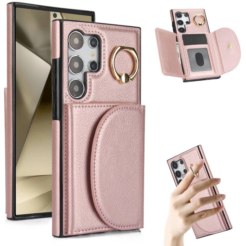Phone Case | Card Holder | Drop Protection | Rose Gold Leather Texture | Shockproof Cover for Samsung Galaxy S23 - Image 1