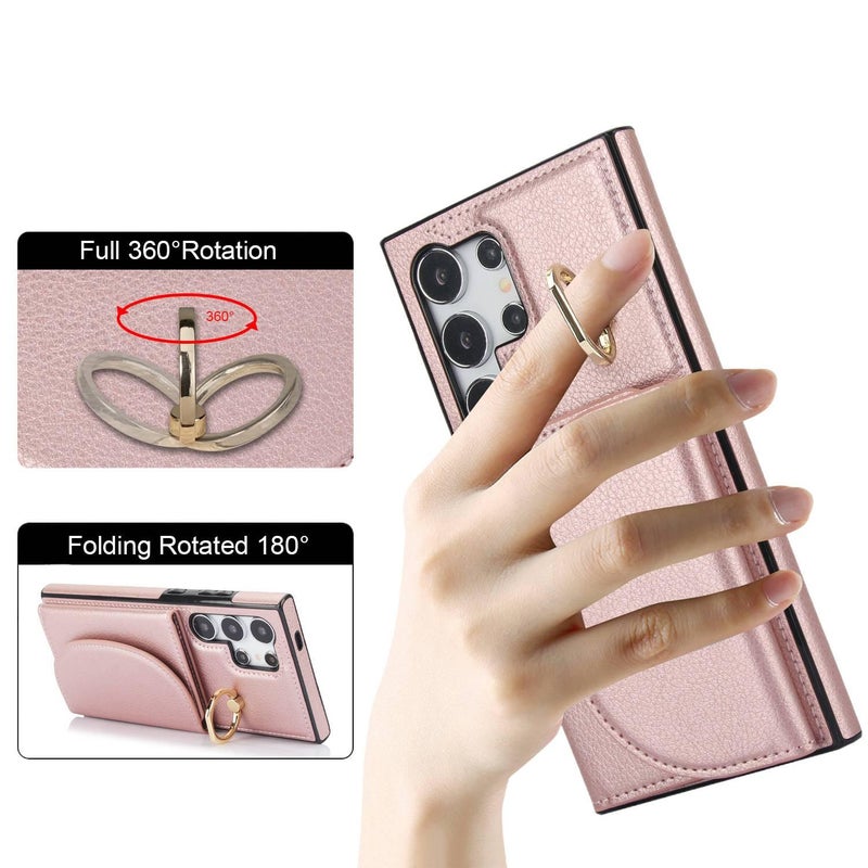 Phone Case | Card Holder | Drop Protection | Rose Gold Leather Texture | Shockproof Cover for Samsung Galaxy S23 - Image 4