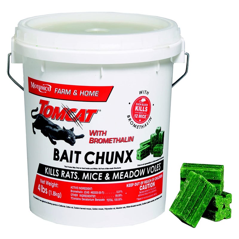 Tomcat with Bromethalin Bait Chunx Pail, Rat and Mice Control for Agricultural Use and Professional Applicators, 4 lbs. - Image 1