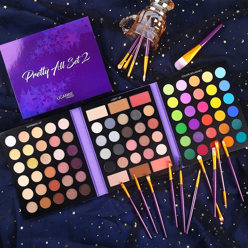 UCANBE 86 Colors Nude Eyeshadow Palette with 15pcs Makeup Brushes Set, Matte Glitter Long Lasting Highly Pigmented Waterproof Colorful Eye Shadow Contour Blush Powder Highlighter All in One - Image 2