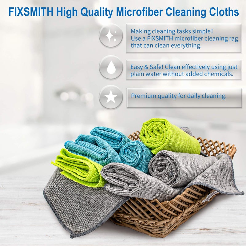 FIXSMITH Microfiber Cleaning Cloth - Pack of 8, Size: 12 x 16 in, Multi-Functional Cleaning Towels, Highly Absorbent Cleaning Rags, Lint-Free, Streak-Free Cleaning Cloths for Car Kitchen Home - Image 2