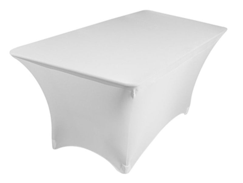 TEKTRUM 4 FT LONG RECTANGULAR STRETCH TABLECLOTH DJ JACKET COVER FOR TRADE SHOW PREMIUM FABRIC White