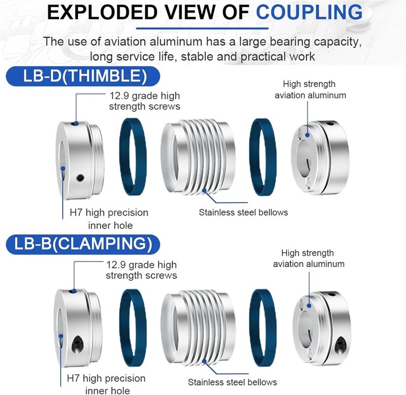 Shaft Coupling LB D32L42/48 Bellows Flexible Motor Coupler Aluminium High Elasticity Universal Joint 3D Printer Cardan(LB-D-D32L42-12X12) - Image 4