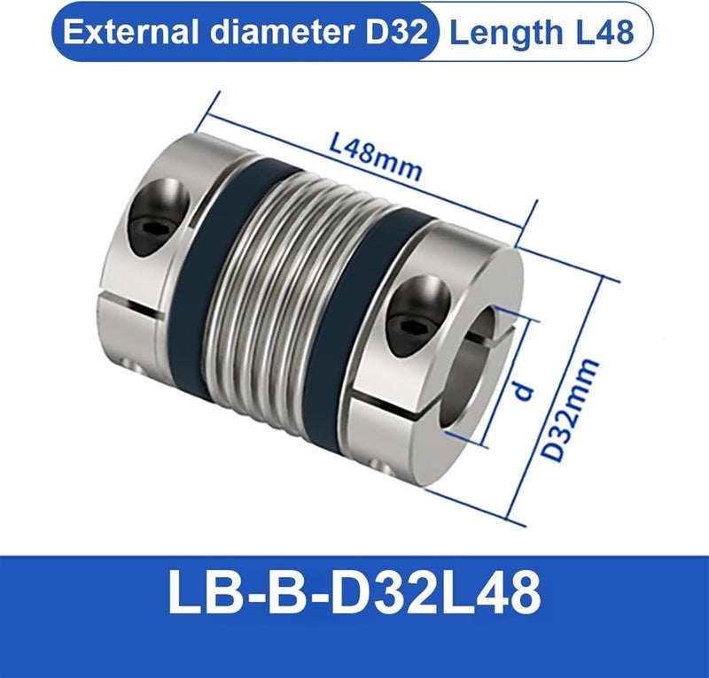 Shaft Coupling LB D32L42/48 Bellows Flexible Motor Coupler Aluminium High Elasticity Universal Joint 3D Printer Cardan(LB-D-D32L42-12X12) - Image 5