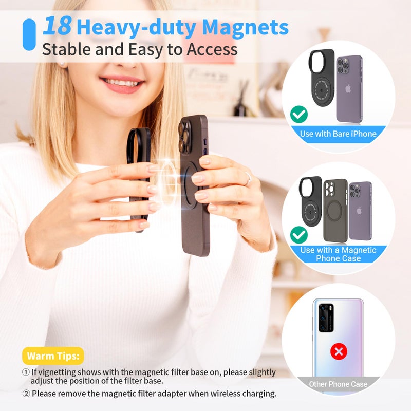 JJC 49mm Magnetic Lens Filter Mount Adapter for iPhone 13 Pro Max 14 Pro Max 15 Pro Max with MagSafe Case, Magnetic Filter Base with Cold Shoe Mounts & Silicone Lens Hood (Filters Not Included) - Image 3