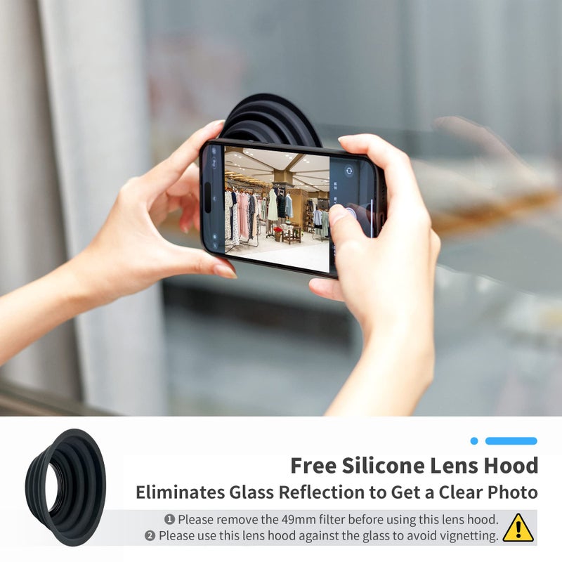 JJC 49mm Magnetic Lens Filter Mount Adapter for iPhone 13 Pro Max 14 Pro Max 15 Pro Max with MagSafe Case, Magnetic Filter Base with Cold Shoe Mounts & Silicone Lens Hood (Filters Not Included) - Image 5