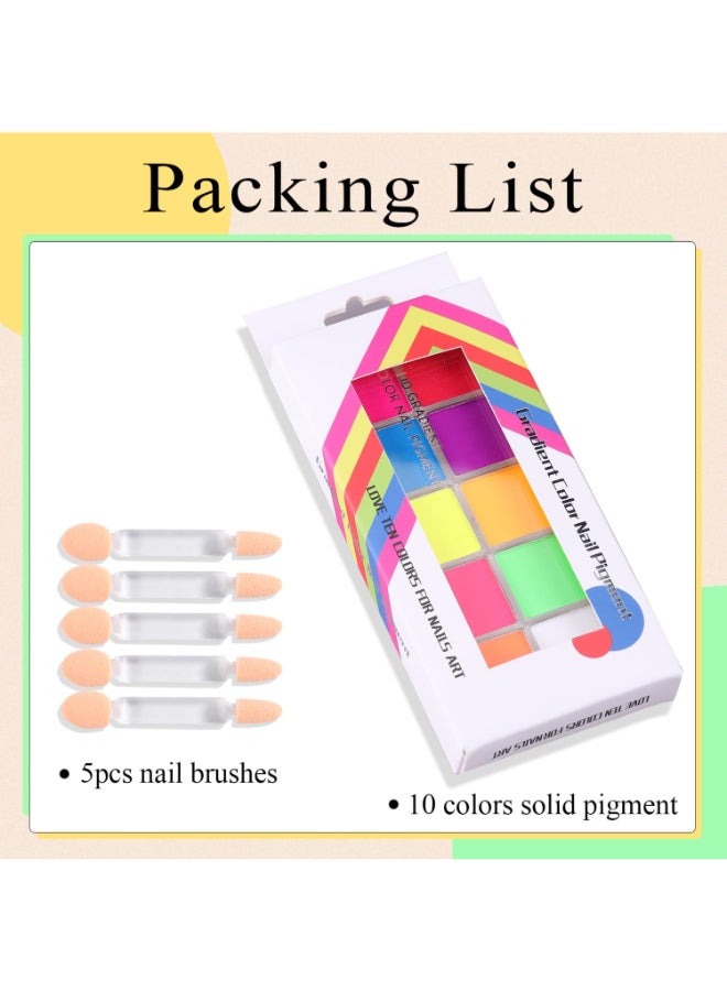 Fcozpjk Neon Phosphor Pigment Powder Set 10 Colors Solid Neon Pigment for Nails Fluorescent Glitter Aura Nail Dust Manicure Rub for Summer Ombre Gradient Decoration - Image 4