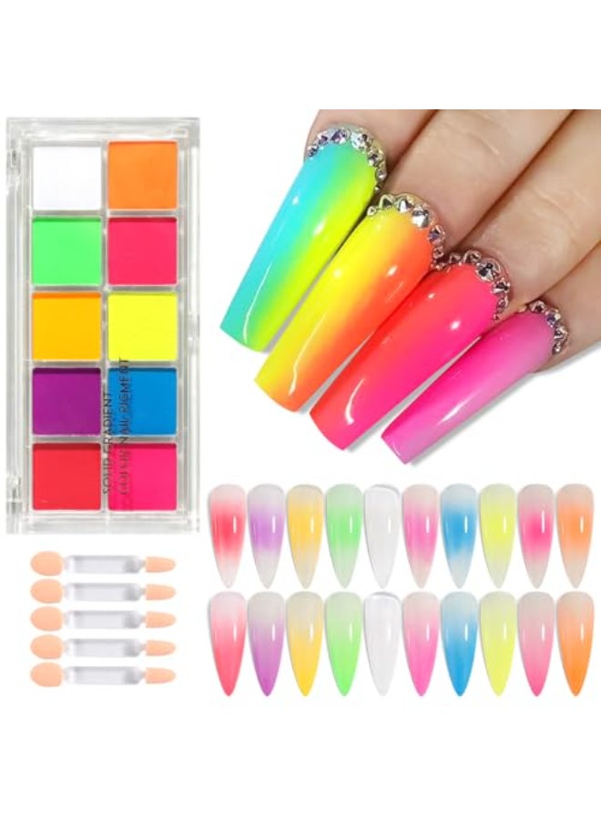 Fcozpjk Neon Phosphor Pigment Powder Set 10 Colors Solid Neon Pigment for Nails Fluorescent Glitter Aura Nail Dust Manicure Rub for Summer Ombre Gradient Decoration - Image 1