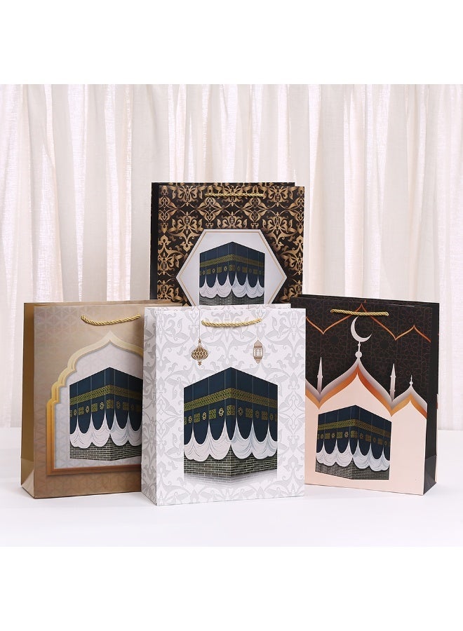 12 مجموعة أكياس هدايا ورقية فاخرة بتصميم الكعبة الإسلامي، أبيض - Image 1