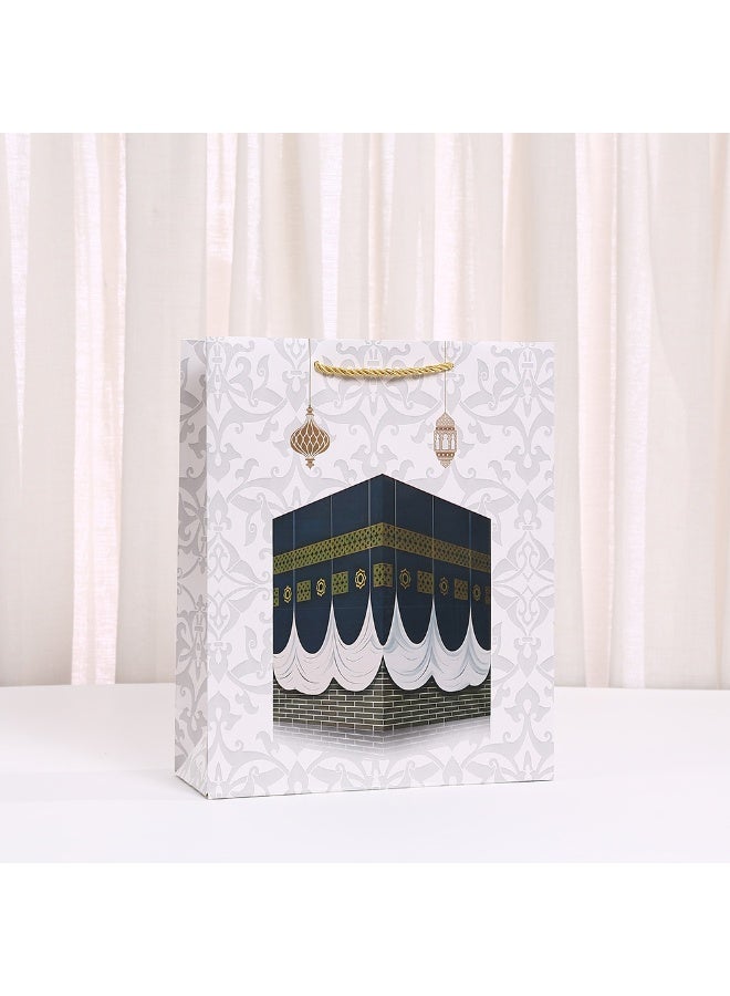 12 مجموعة أكياس هدايا ورقية فاخرة بتصميم الكعبة الإسلامي، أبيض - Image 5