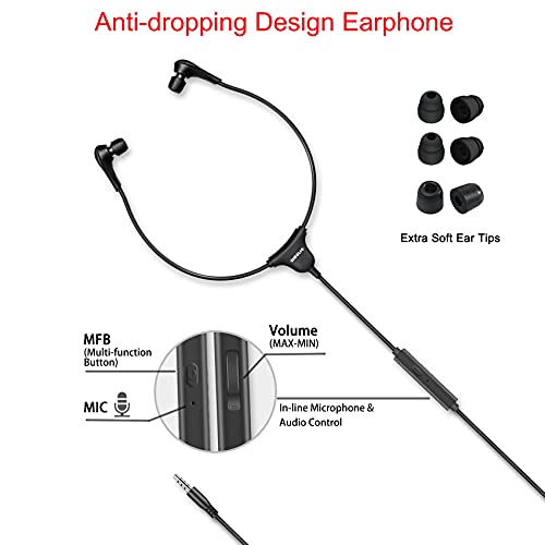 SIMOLIO Anti-Dropping Wired TV Earphone with Volume Control, Extra Long Cord Headphone with Mic for TV, PC, RCA & 3.5mm Cable Included, 14.9ft Extension Cable Earphone, Extra Soft Ear Tips, SM-901TV - Image 2