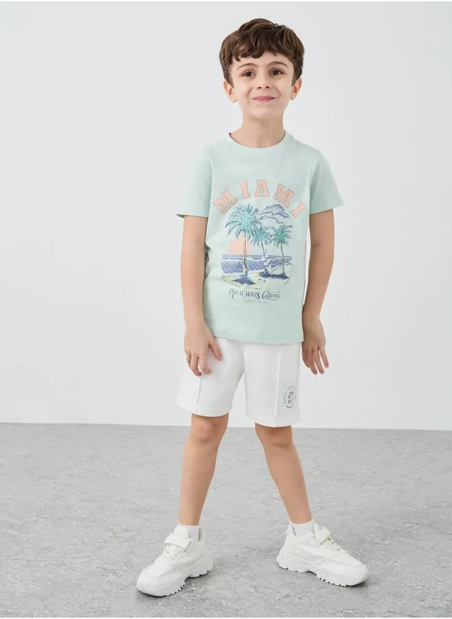 ستايلي Styli Printed Drawstring Shorts with Pintuck Detail