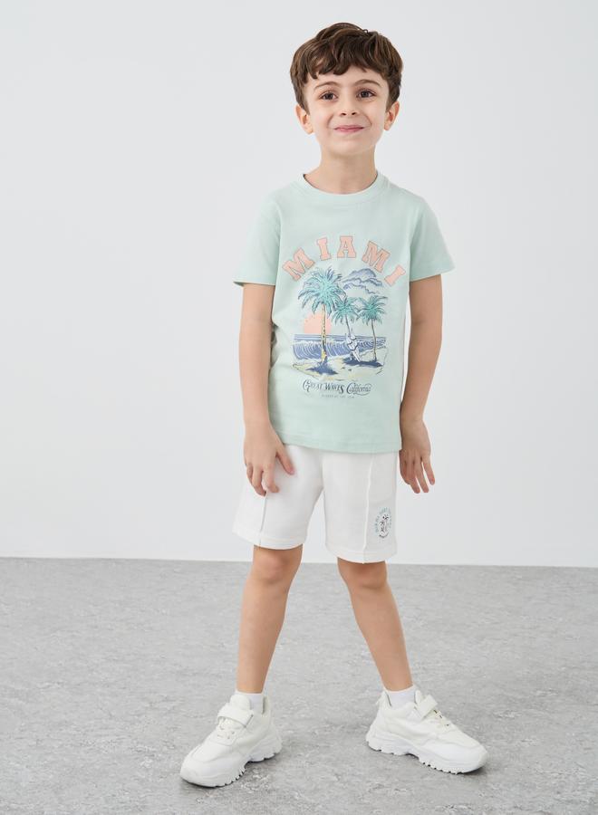 Styli Styli Printed Drawstring Shorts with Pintuck Detail  - Image 2
