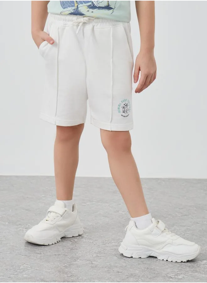 ستايلي Styli Printed Drawstring Shorts with Pintuck Detail