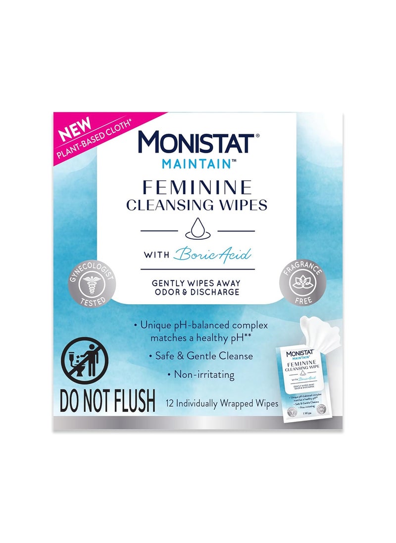 Monistat Monistat Maintain Feminine Wipes with Boric Acid for Feminine Care, Fragrance Free, 12 Ct 