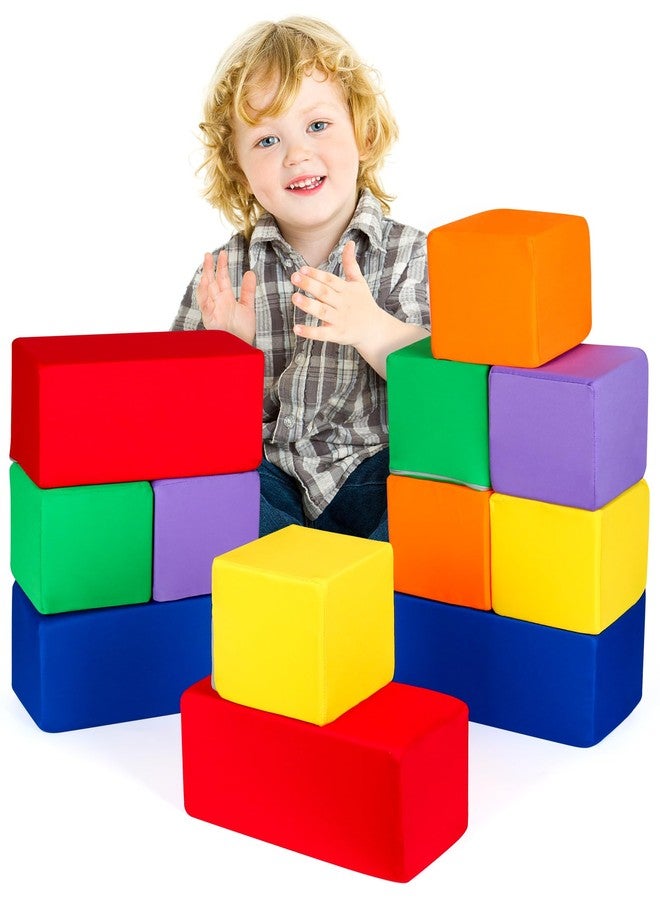 UHAPPYEE Toddler Foam Buliding Blocks - 12 Piece Fabric Covered in 2 Sizes Stacking Block Sets - Colourful Soft Play Set for Kids Idea for Building and Throwing Fun-Blue - Image 1