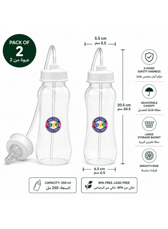 Hands Free Baby Bottle Set Pack of 2, 250ml (9 oz) Self Feeding Baby Bottles with Tube Straw System, Anti Colic Nursing Bottles, Fast Flow Silicone Nipples 3 Months+, Leak Resistant Feeding Bottles with Cleaning Brush - Image 2