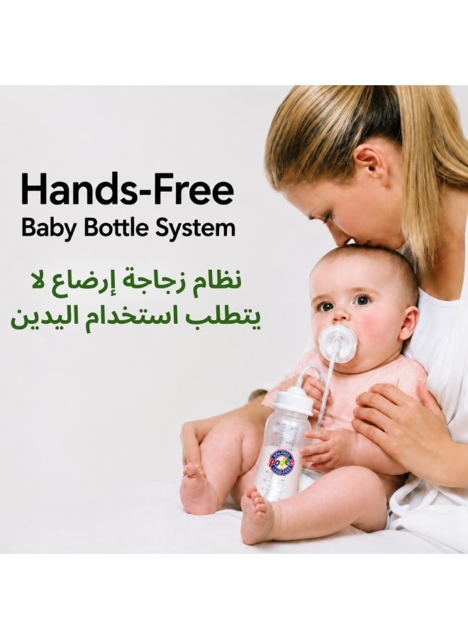 Hands Free Baby Bottle Set Pack of 2, 250ml (9 oz) Self Feeding Baby Bottles with Tube Straw System, Anti Colic Nursing Bottles, Fast Flow Silicone Nipples 3 Months+, Leak Resistant Feeding Bottles with Cleaning Brush - Image 5