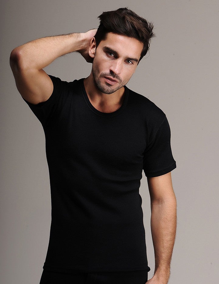 4000 Men's Black Short Sleeve Wool Undershirt