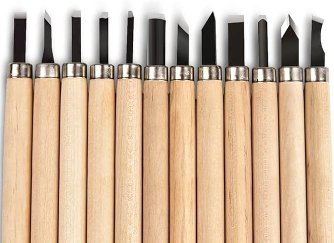 Deziine®12Pc Professional Carving Chisel Set, Carbon Steel Wood Carving Tools, Woodworking Chisels Wood Chisel Kits for Carving Woodworking Beginners & Kids - Image 1