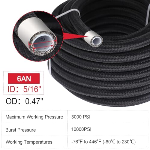 Pilida 25FT PTFE Fuel line Kit: 6AN 3/8" Fuel Hose EFI LS Fuel Injection line E85 Oil Gas Hose Fitting Kit Nylon Stainless Steel - Image 4