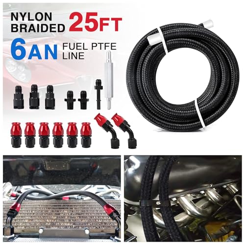 Pilida 25FT PTFE Fuel line Kit: 6AN 3/8" Fuel Hose EFI LS Fuel Injection line E85 Oil Gas Hose Fitting Kit Nylon Stainless Steel - Image 2