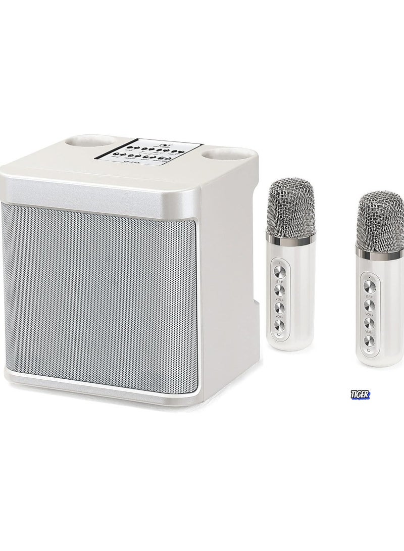 TIGER Rechargeable Speaker and Microphone Set | 1pc HD Sound Speaker & 2pcs Voice Changing Microphones Set | Portable High-Quality Deep Bass Stereo Soundbox (Beige) | Ideal for Karaoke, Parties, and Events  - Image 1