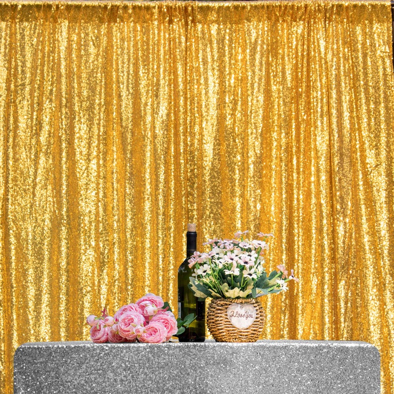 JYFLZQ Gold Sequin Backdrop Curtains 7ft x 7ft 1 Panel Glitter Photo Booth Backdrops Sparkly Photography Background Drapes for Parties Wedding Bridal Showers