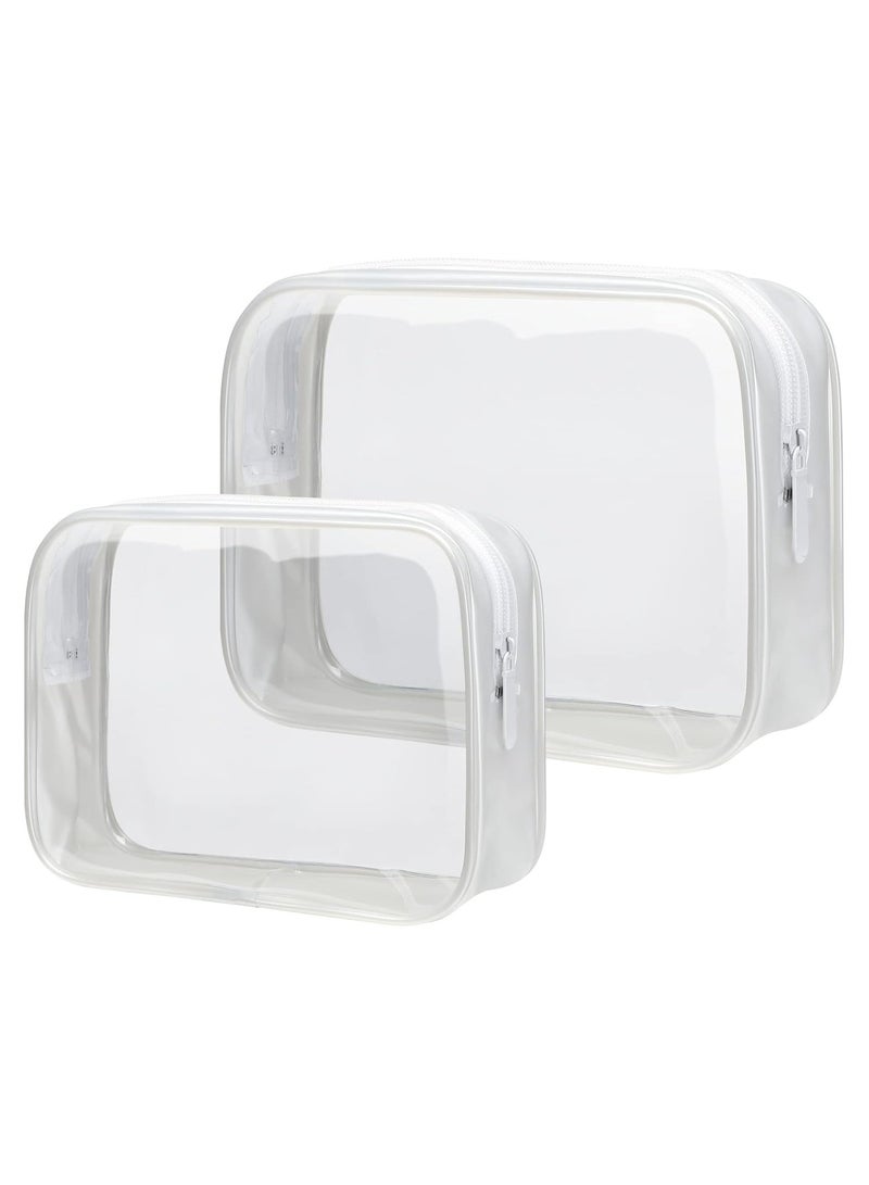 حقيبة أدوات الزينة الشفافة، عبوتين من حقيبة أدوات الزينة الشفافة، حقيبة مكياج شفافة، حقيبة مستحضرات تجميل شفافة للسفر للنساء والرجال، حقيبة بحجم ربع لتر، حقيبة حمل متوافقة مع خطوط الطيران في المطار (أبيض) - Image 1