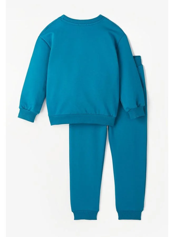 JUNE June Boy Embossed Slogan Printed Tracksuit Set Teal