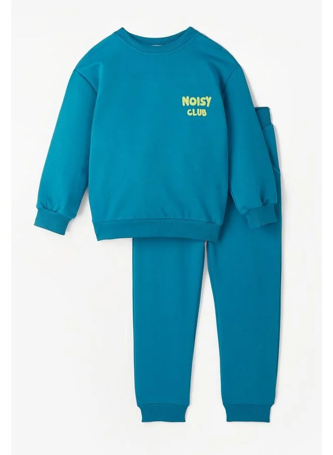 JUNE June Boy Embossed Slogan Printed Tracksuit Set Teal