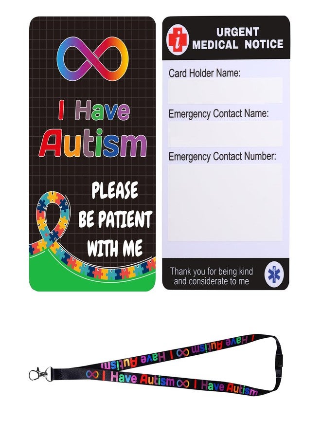 Gialer 2 Pack Autism Alert Card, ADHD Awareness Autistic Emergency Contact Card with Autism Lanyards Waterproof Card Holder Pocket Insert PVC - Image 1