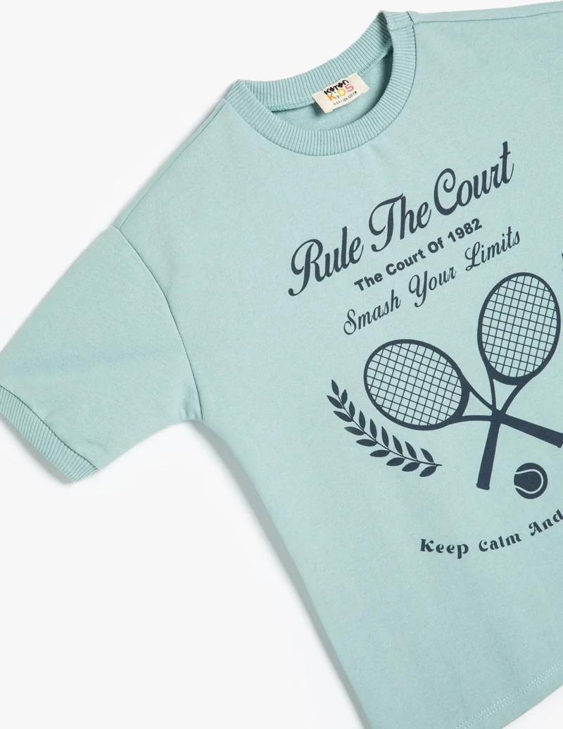 KOTON T-Shirt Tennis Printed Short Sleeve Crew Neck Cotton