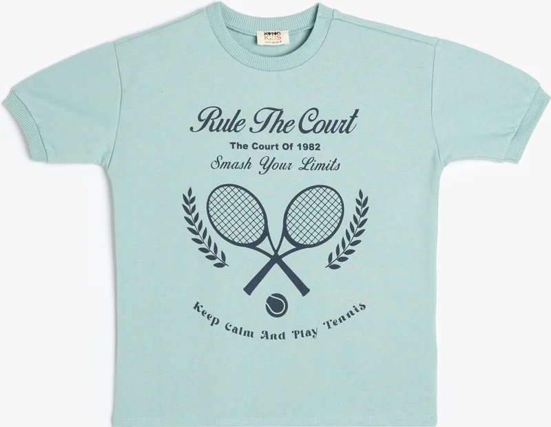 KOTON T-Shirt Tennis Printed Short Sleeve Crew Neck Cotton