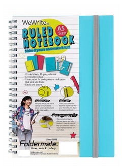 Foldermate WeWrite A5 Blue Spiral Ruled Notebook with Tool Pad & Pen Loop 