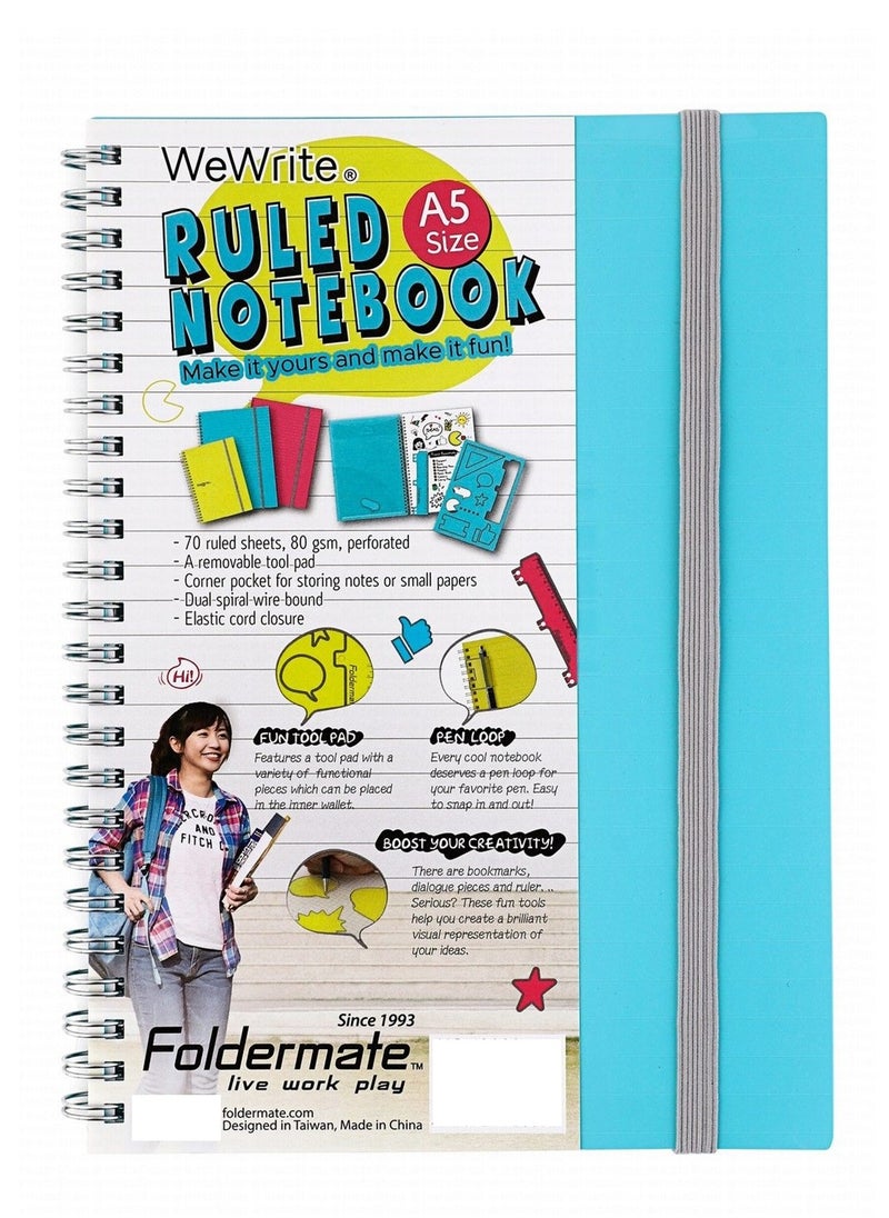 Foldermate - WeWrite A5 Blue Spiral Ruled Notebook with Tool Pad & Pen Loop - Image 1