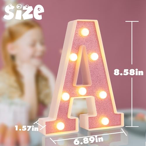 DyingSwan Small Led Marquee Letters, Light Up Letters, 8.58 Inch Led Letter Lights, Battery Powered Lighted Sign for Table, Party, Birthday, Christmas Decor (Pink Glitter, Letter A) - Image 2