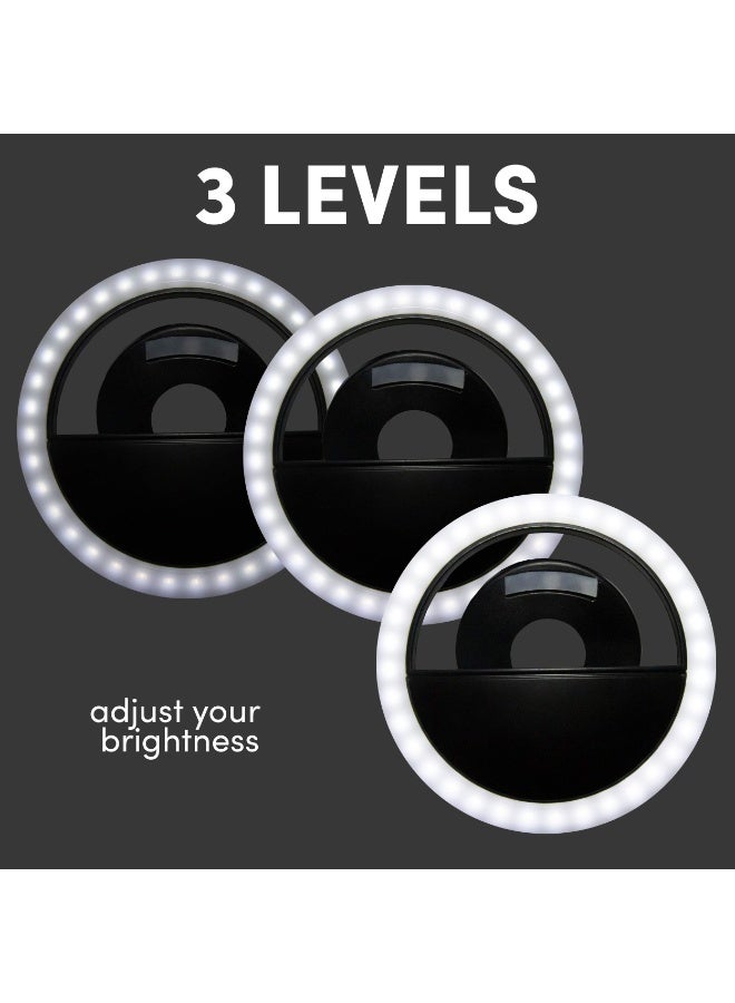 حلقة إضاءة صغيرة محمولة لصور السيلفي – مشبك إضاءة LED للهواتف الذكية لون اسود - Image 2