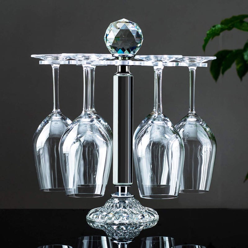 SHTWX Elegant Desktop Crystal Glass Stemware RackRotate 8 Wine Glass Storage Holder Stand Air Drying Rack Transparent