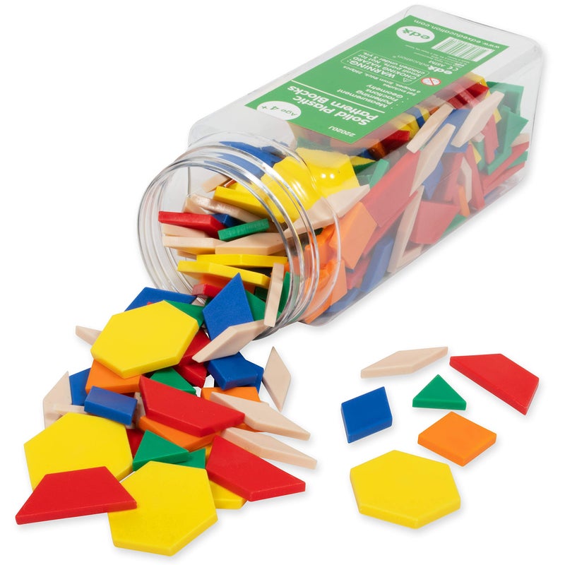edxeducation Plastic Pattern Blocks | Set of 250 | Math Manipulative for Fractions, Symmetry, Patterning and Creativity | Math Supplies for Classroom - Image 1