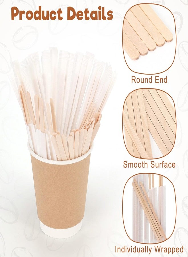 KINYFY 200 Pcs Wooden Coffee Stirrer Sticks, 5.5 Inch Individually Wrapped Coffee Stirrers, Disposable Stirrer Sticks for Coffee, Lemonade, Cocktails - Image 3