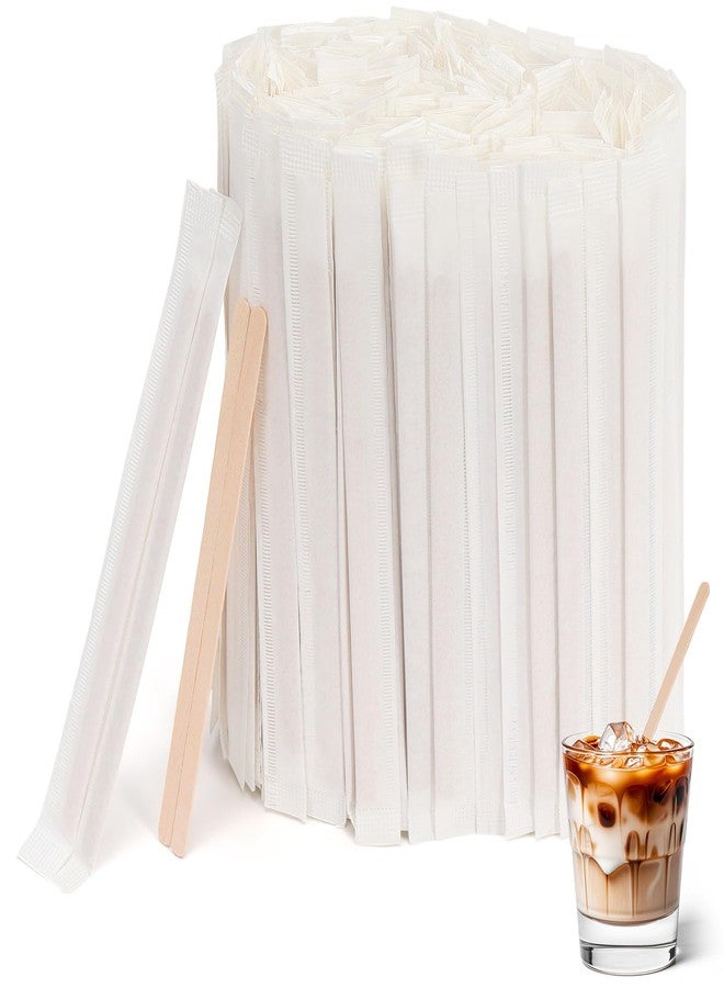 KINYFY 200 Pcs Wooden Coffee Stirrer Sticks, 5.5 Inch Individually Wrapped Coffee Stirrers, Disposable Stirrer Sticks for Coffee, Lemonade, Cocktails - Image 1