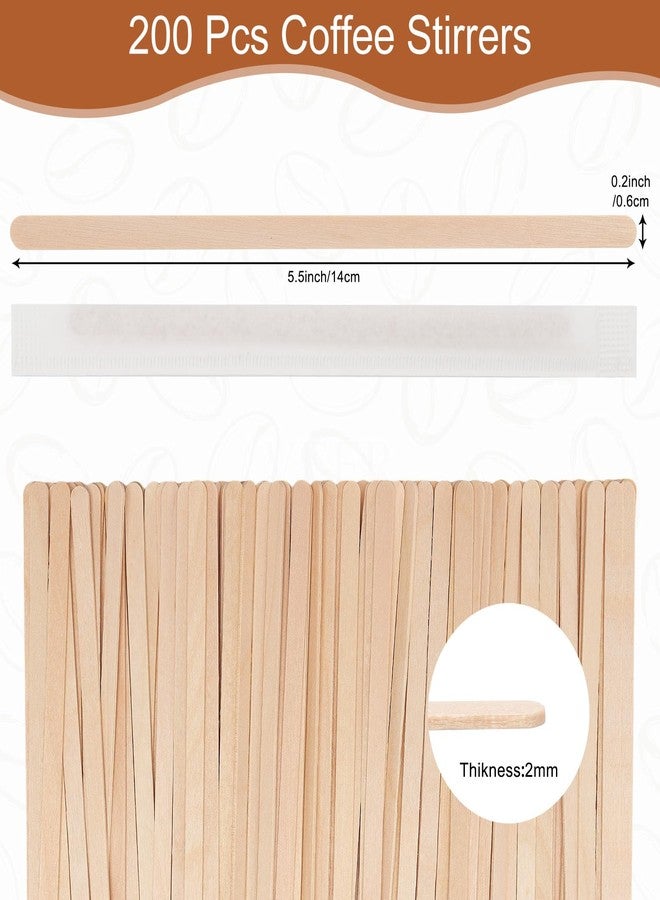 KINYFY 200 Pcs Wooden Coffee Stirrer Sticks, 5.5 Inch Individually Wrapped Coffee Stirrers, Disposable Stirrer Sticks for Coffee, Lemonade, Cocktails - Image 2