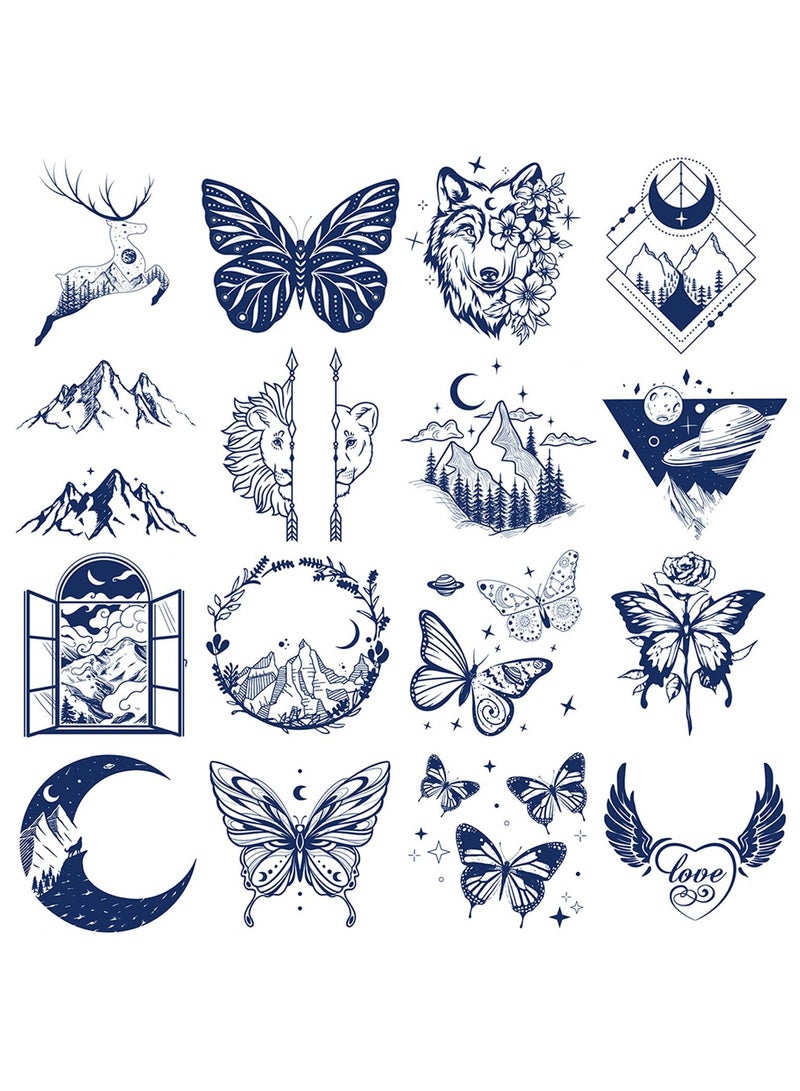 قوس قزح أورينبو 16 ورقة وشم مؤقتة للنساء والفتيات، وشم مؤقت على شكل فراشة جبلية واقعية، مقاوم للماء، ملصقات فنية طبيعية للجسم - Image 1